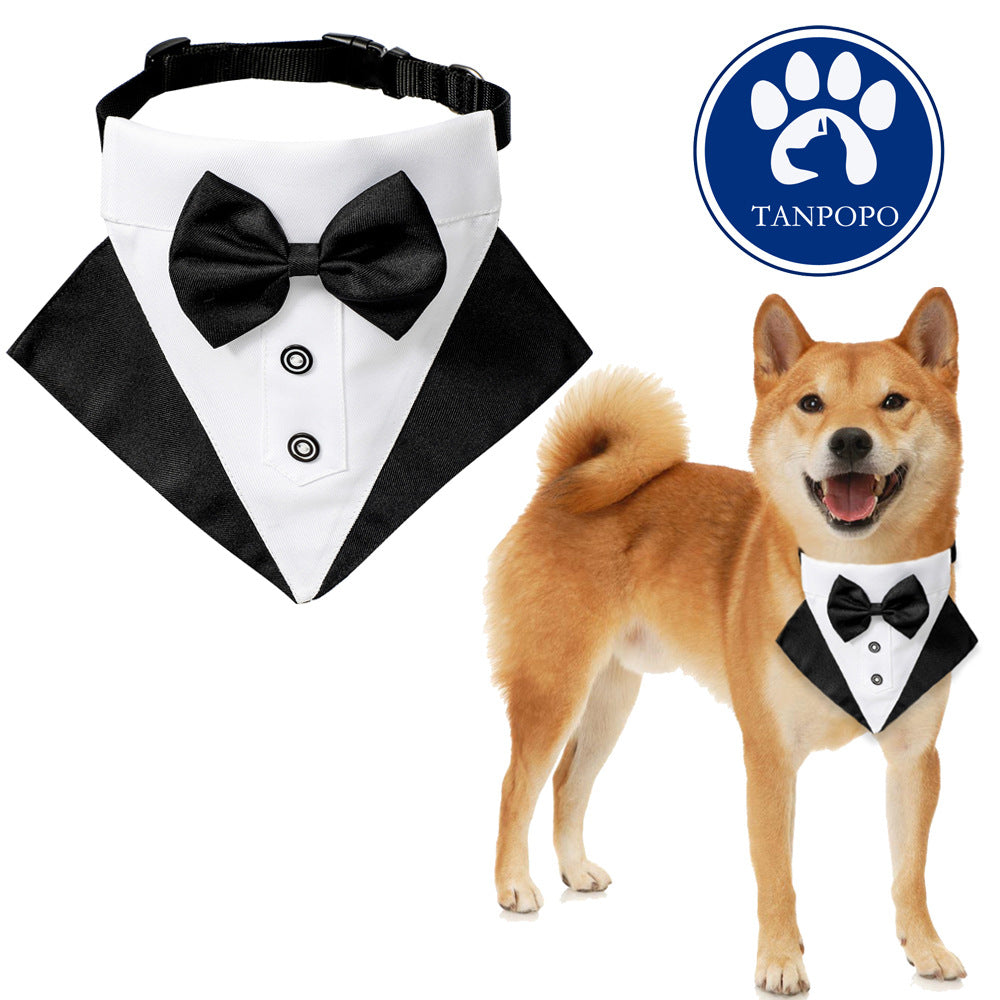 British Style Dog Wedding Bandana & Collar Set – Cotton Scarf for Small to Large Dogs