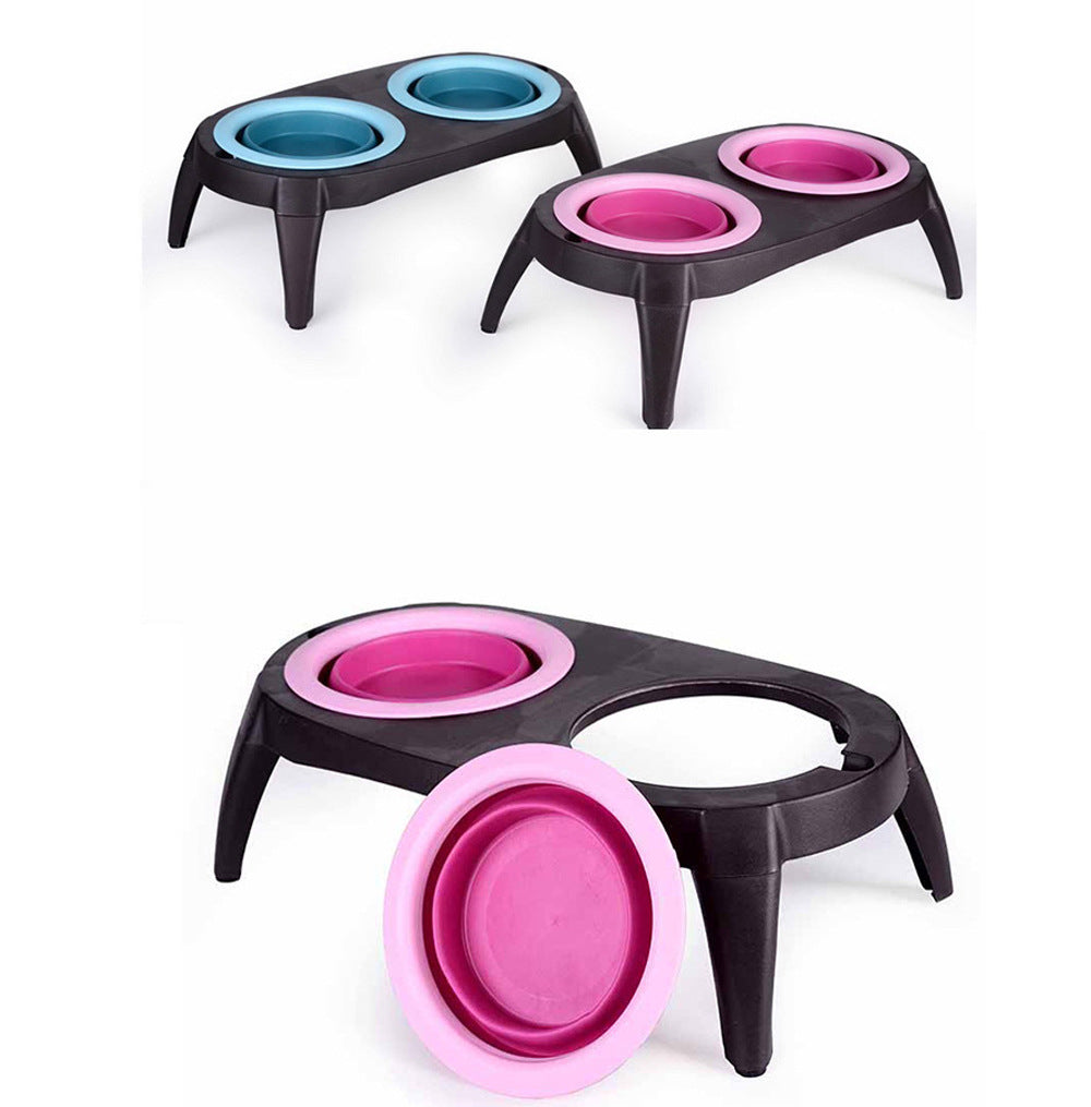 Foldable Silicone Double Pet Bowl – Portable Travel Feeder