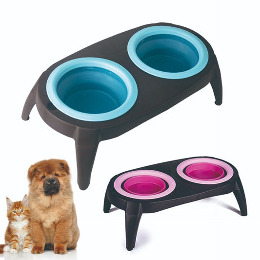 Foldable Silicone Double Pet Bowl – Portable Travel Feeder