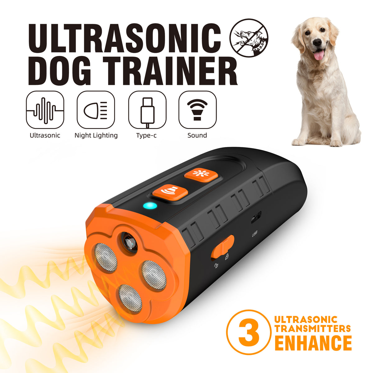 Ultrasonic Dog Trainer & Bark Deterrent – Handheld & Portable