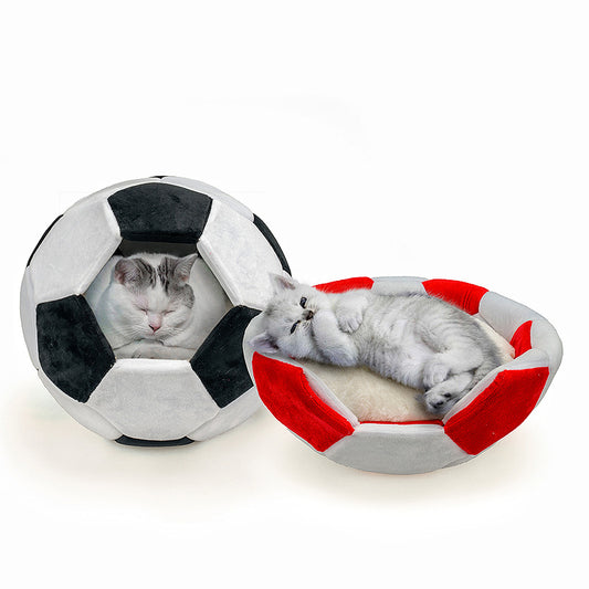 Football-Shaped Pet Nest & Mattress – Plush Bed for Cats & Small Dogs