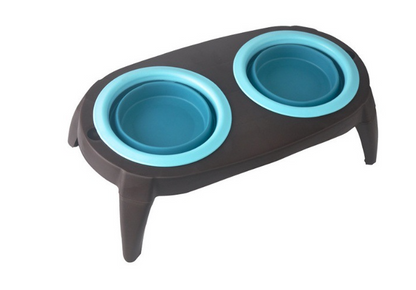 Foldable Silicone Double Pet Bowl – Portable Travel Feeder