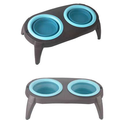 Foldable Silicone Double Pet Bowl – Portable Travel Feeder
