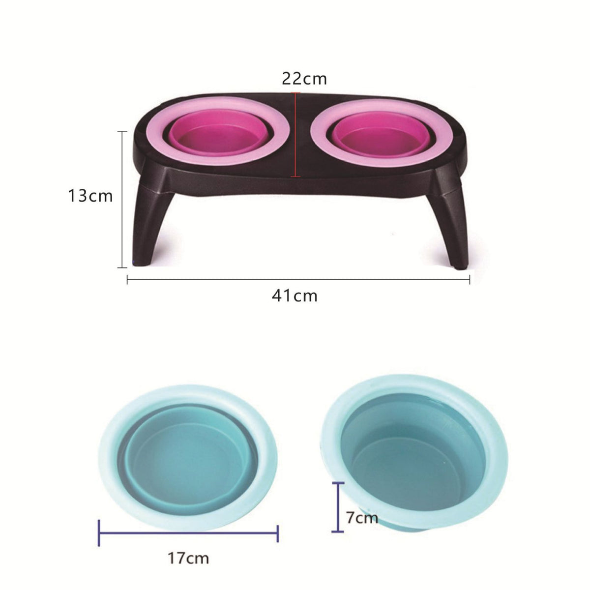 Foldable Silicone Double Pet Bowl – Portable Travel Feeder